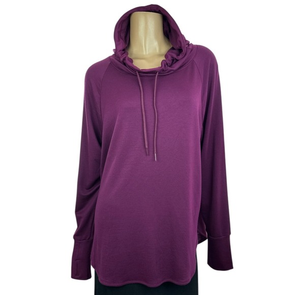 Athletic Purple Hooded Womans Pullover Top Sz XL Long Sleeve Modal Poly Spandex - Picture 1 of 6